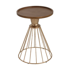 Hollow Edge Retro Art Pine Side Table with Antique Gold and Natural Color