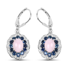 4.00 Carat Genuine Opal Pink, Blue Sapphire and White Topaz .925 Sterling Silver Earrings