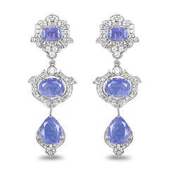 7.73 Carat Genuine Tanzanite and White Topaz .925 Sterling Silver Earrings