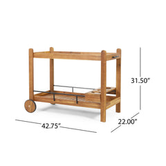 Bar Cart with Wine Bottle Holders, Acacia Wood