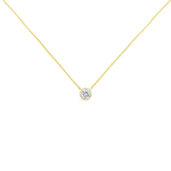 10K Yellow Gold 1/3 Carat Round Brilliant-Cut Diamond Modern Bezel-Set Solitaire 16"-18" Pendant Necklace (H-I Color, SI2-I1 Clarity)