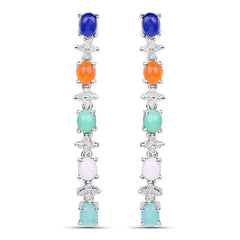 4.40 Carat Genuine Multi Stone .925 Sterling Silver Earrings