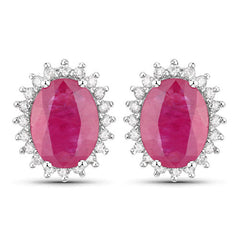 3.14 Carat Genuine Ruby and White Diamond 14K White Gold Earrings