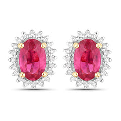 1.16 Carat Genuine Ruby and White Diamond 14K Yellow Gold Earrings