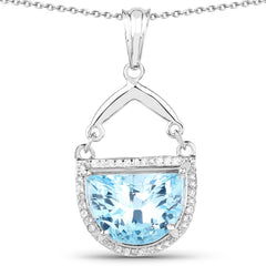 4.08 Carat Genuine Swiss Blue Topaz & White Topaz .925 Sterling Silver Pendant