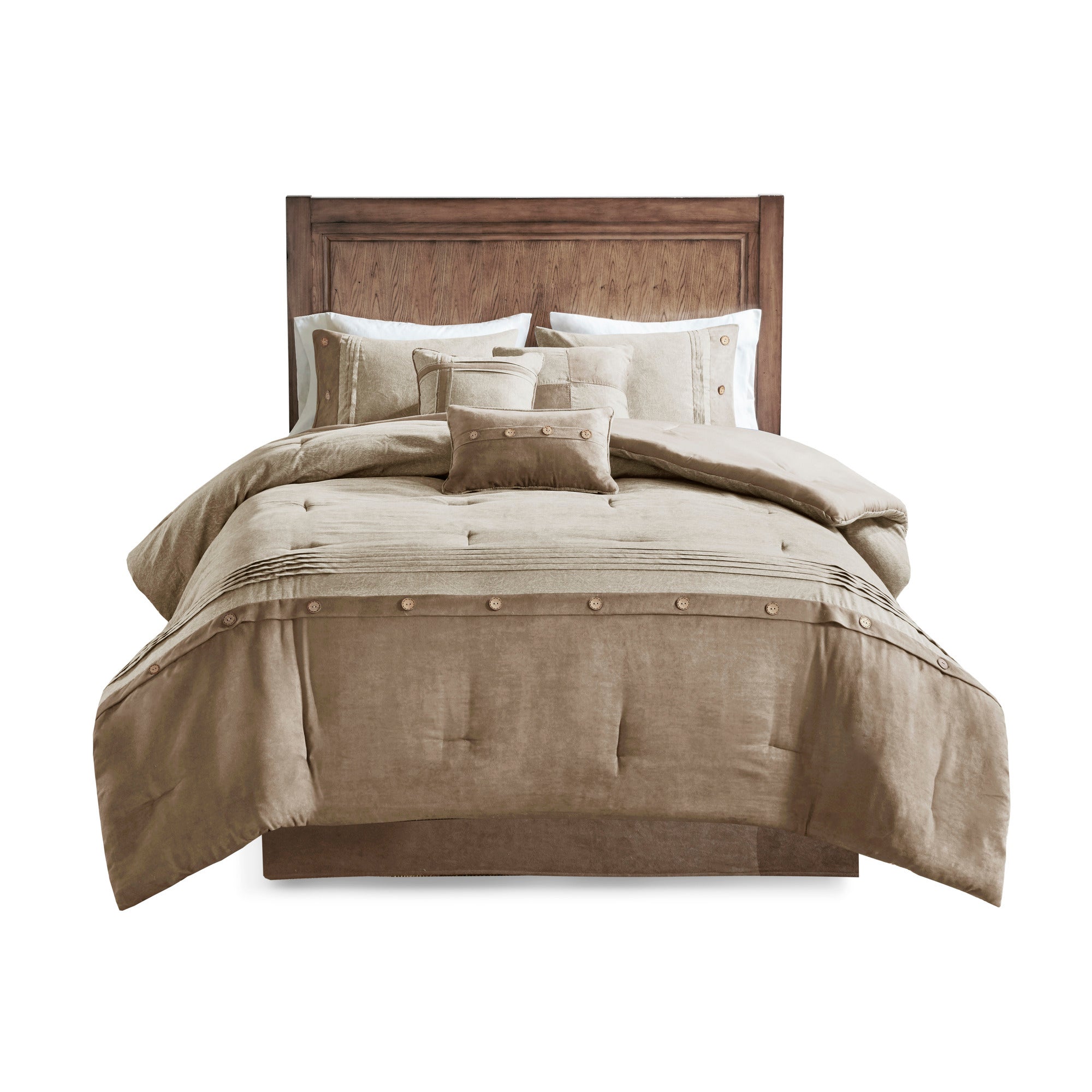 7 Piece Faux Suede Comforter Set Tan Cal King