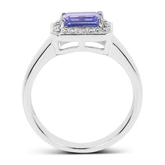 1.12 Carat Genuine Tanzanite and White Topaz .925 Sterling Silver Ring