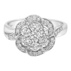 14K White Gold Floral Cluster Diamond Ring (1.0 Cttw, H-I Color, SI2-I1 Clarity) - Size 6