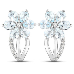 1.54 Carat Genuine Aquamarine and White Topaz .925 Sterling Silver Earrings