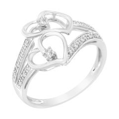 14KT White Gold 1/10 cttw Diamond Twin Heart Ring - Size 6.5