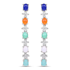 4.40 Carat Genuine Multi Stone .925 Sterling Silver Earrings