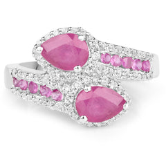 2.43 Carat Glass Filled Ruby and White Topaz Sterling Silver Ring