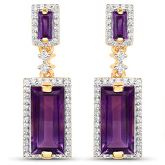 18K Yellow Gold Plated 6.01 Carat Genuine Emerald and White Topaz .925 Sterling Silver Earrings