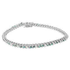 14K White Gold 4 5/8 Cttw Alternating White and Blue Diamond Martini Set Tennis Bracelet (H-I Color, I1-I2 Clarity) - 7" Inches