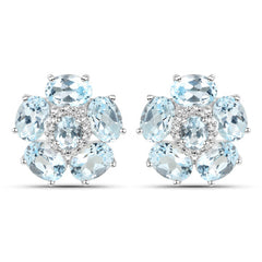 18K White Gold Plated 10.48 Carat Genuine Blue Topaz and White Topaz .925 Sterling Silver Earrings
