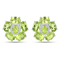 18K White Gold Plated 9.26 Carat Genuine Peridot and White Topaz .925 Sterling Silver Earrings