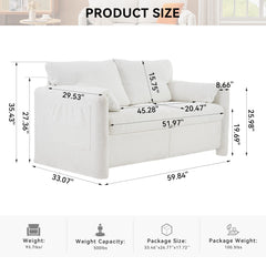 Modern Loveseat Sofa 2-Seater - Plush Chenille Fabric Ivory White