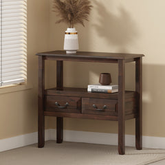 End Table in Brown Acacia Wood with Drawers