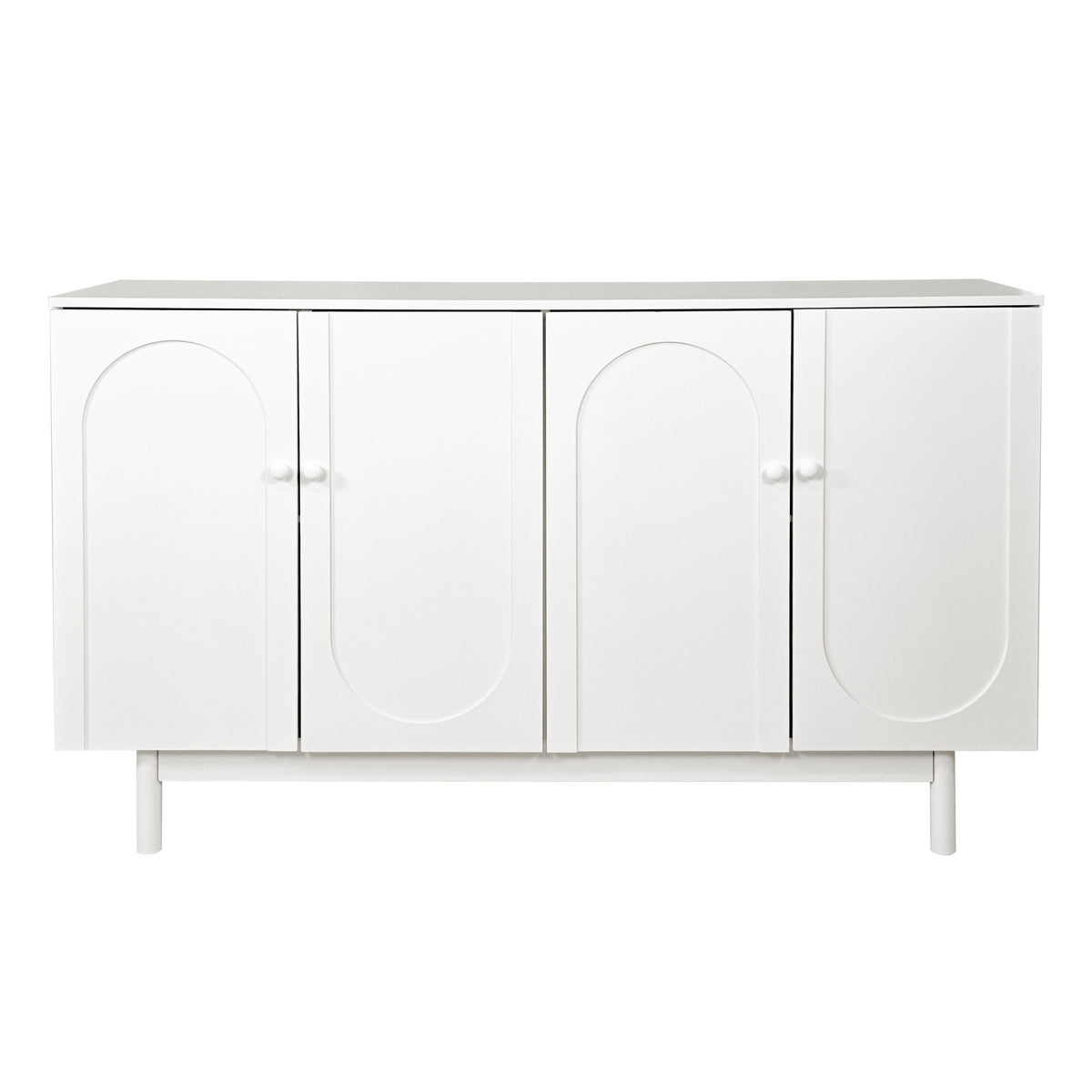 Stylish 4-Door Intaglio Storage Cabinet with Pine Legs and Solid Wood Pulls