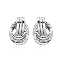 Polished Love Knot Earrings with Interlocking Rings in Sterling Silver