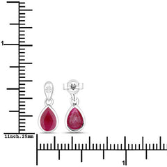 1.65 Carat Genuine Ruby and White Diamond 10K White Gold Earrings