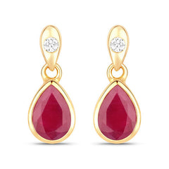 1.65 Carat Genuine Ruby and White Diamond 10K Yellow Gold Earrings