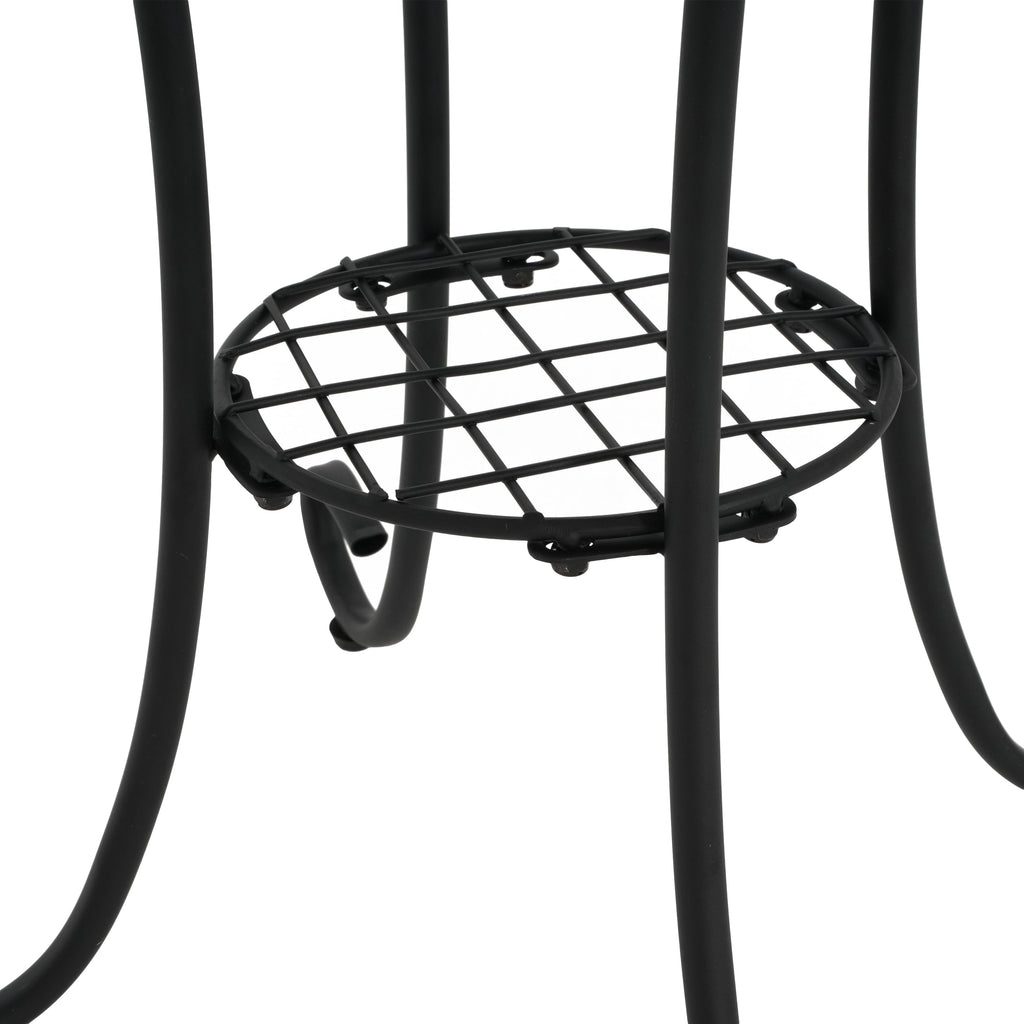 Ceramic Tile and Iron Patio Side Table with Shelf, Brown and Black