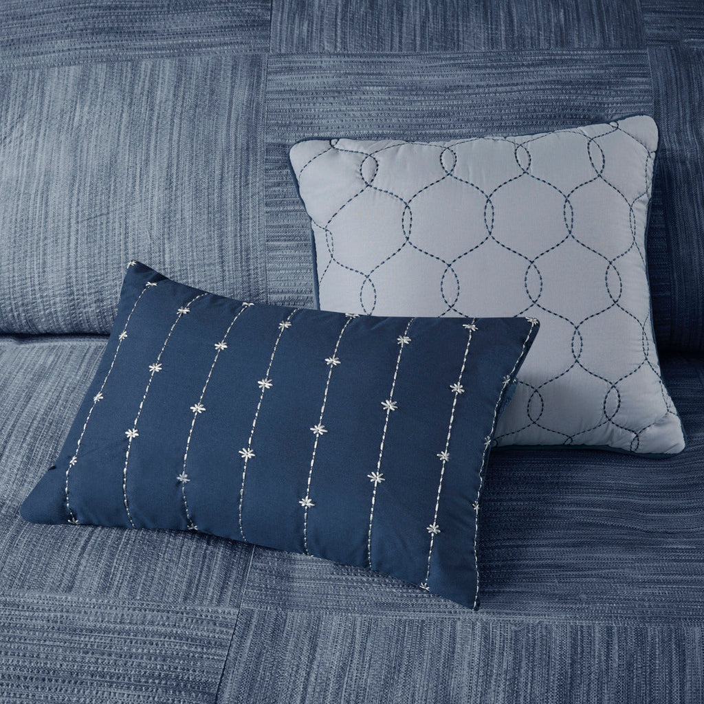 7 Piece Printed Seersucker Comforter Set Navy King