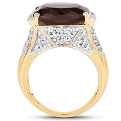 6.65 Carat Genuine Smoky Quartz and White Topaz .925 Sterling Silver Ring