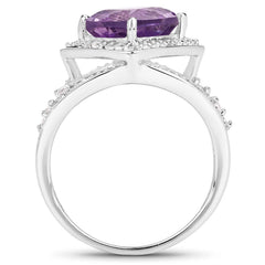 2.82 Carat Genuine Amethyst and White Topaz .925 Sterling Silver Ring