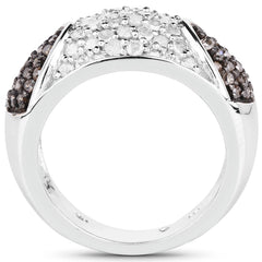 0.94 Carat Genuine Champagne Diamond and White Diamond .925 Sterling Silver Ring