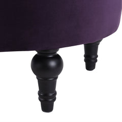 Dawn Tufted Round Ottoman in Purple Velvet with Nailhead Accents