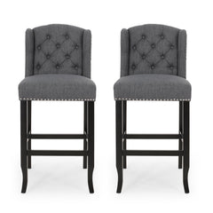 Fabric Tufted Counter Stool with Nailhead Accents - Set of 2