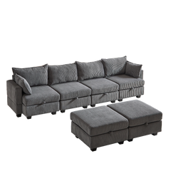 113.5'' Modular Sectional Corduroy Sofa with Storage Ottoman