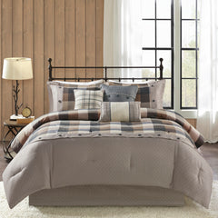 7 Piece Herringbone Comforter Set Neutral King