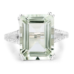 10.64 Carat Genuine Green Amethyst and White Topaz .925 Sterling Silver Ring