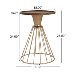 Hollow Edge Retro Art Pine Side Table with Antique Gold and Natural Color