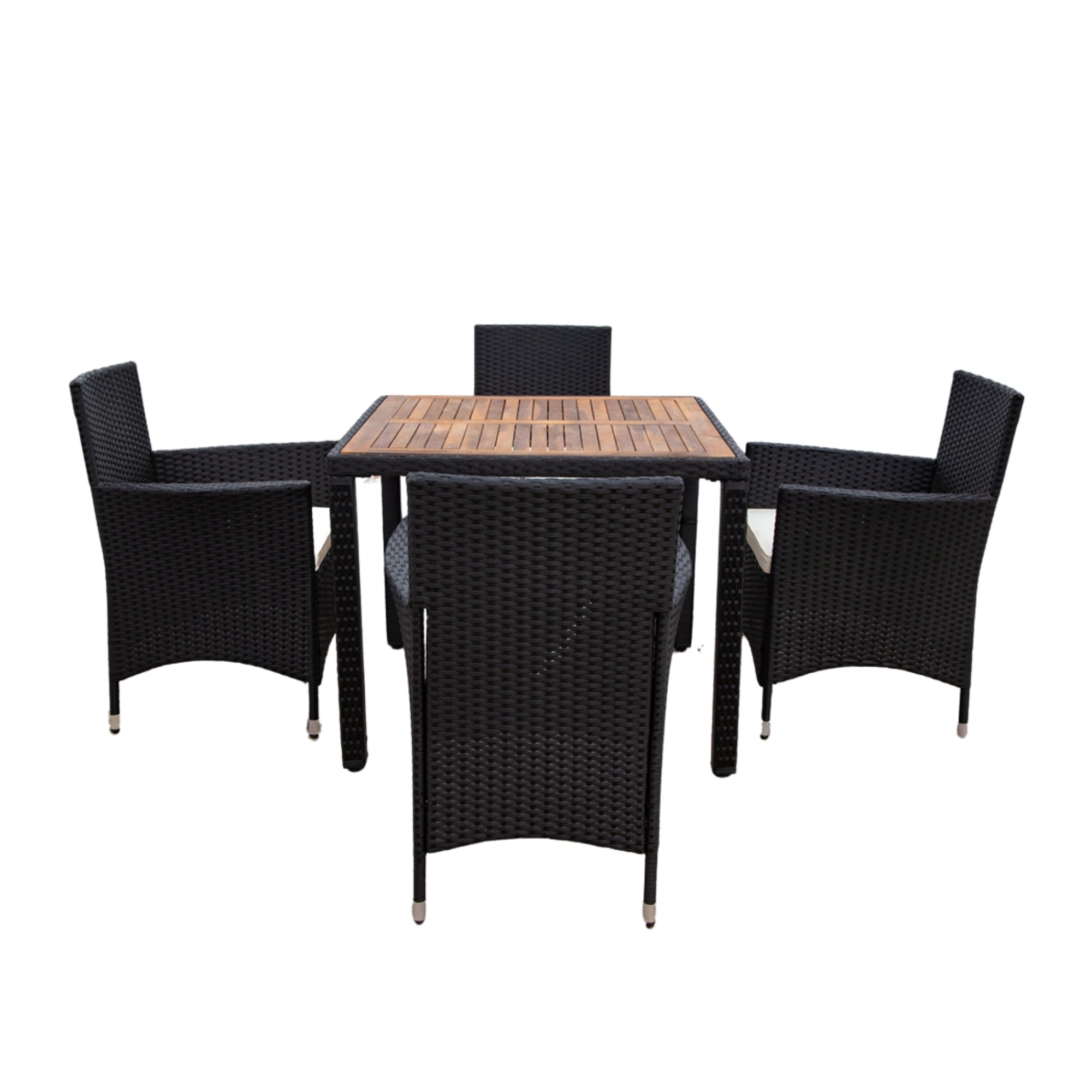 EELIFEE 5-Piece Outdoor Patio Wicker Dining Set with Acacia Wood Top