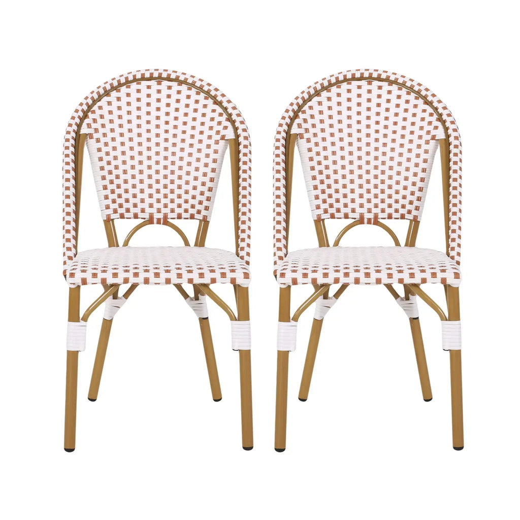 Outdoor Rattan And Aluminum French Bistro Chairs Set