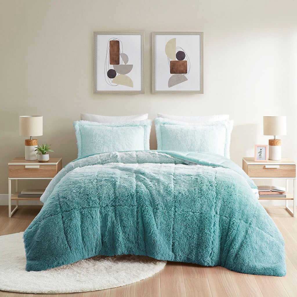 Twin Ombre Shaggy Fur Comforter Set