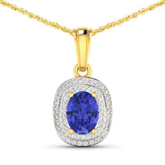 1.45 Carat Genuine Tanzanite and White Diamond 14K Yellow Gold Pendant
