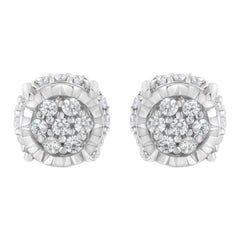 .925 Sterling Silver 1/3 cttw Round-cut Diamond Floral Stud Earring (I-J Clarity, I3 Color)