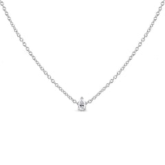 14K White Gold 1/10 Cttw Pear Shape Lab Grown Diamond Solitaire Pendant Necklace (F-G Color, VS2-SI1 Clarity)