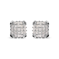 10K White Gold 3/4 Cttw Princess Diamond Composite Open Frame Stud Earrings (I-J Color, I1-I2 Clarity)