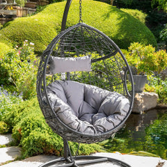Kylie Boho Style Hanging Basket Chair Rattan with Water Resistant Cushions