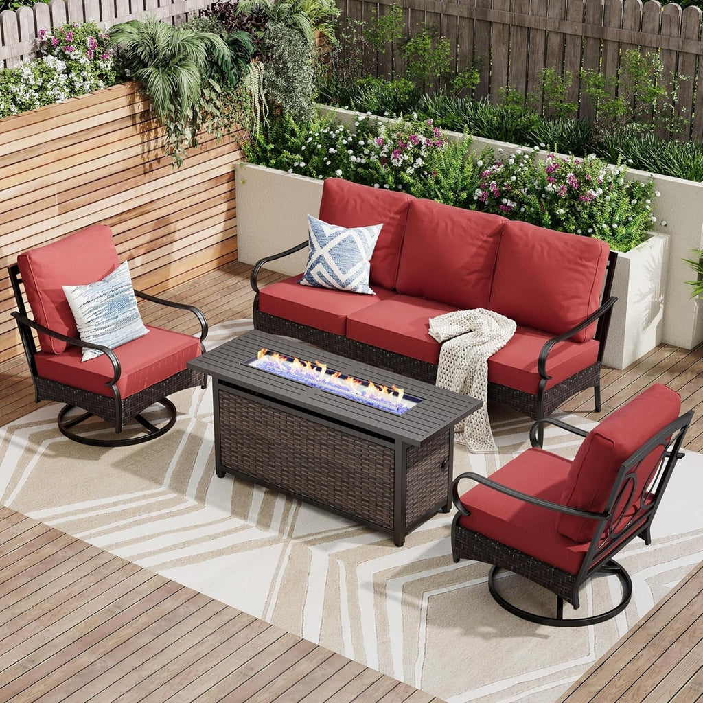 Patio Furniture Set with Fire Pit Table and Cushions