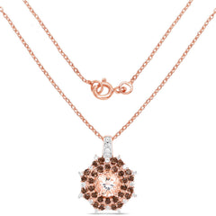 18K Rose Gold Plated 1.61 Carat Genuine Morganite, Smoky Quartz and White Zircon .925 Sterling Silver Pendant