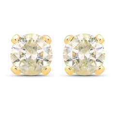 0.98 Carat Genuine LB Diamond 14K Yellow Gold Earrings