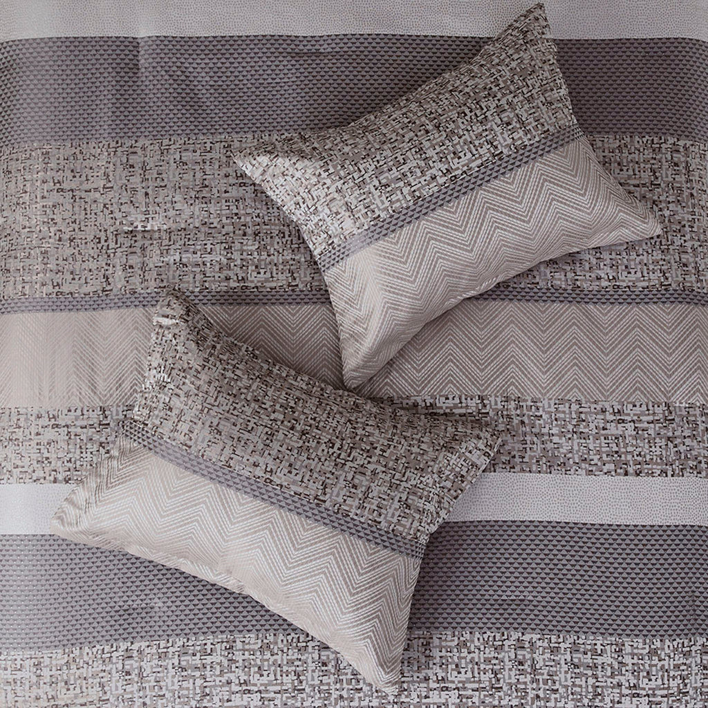 7 Piece Jacquard Comforter Set Grey/Taupe Cal King