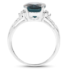 2.64 Carat Genuine London Blue Topaz and White Topaz .925 Sterling Silver Ring